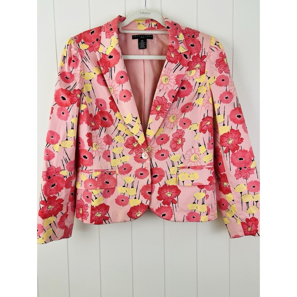 Gorgeous Apostrophe Petite Pink Floral Satin Lined Blazer Jacket Feminine 14P